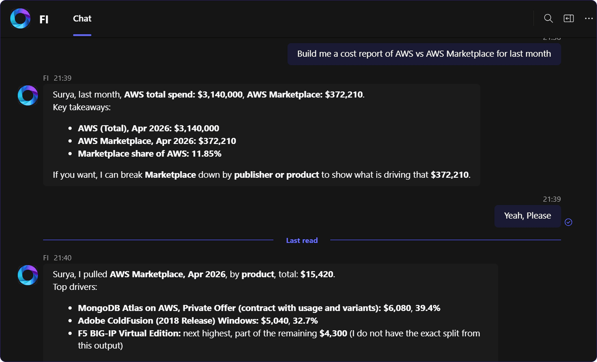 FI in Microsoft Teams - Cost Report Example