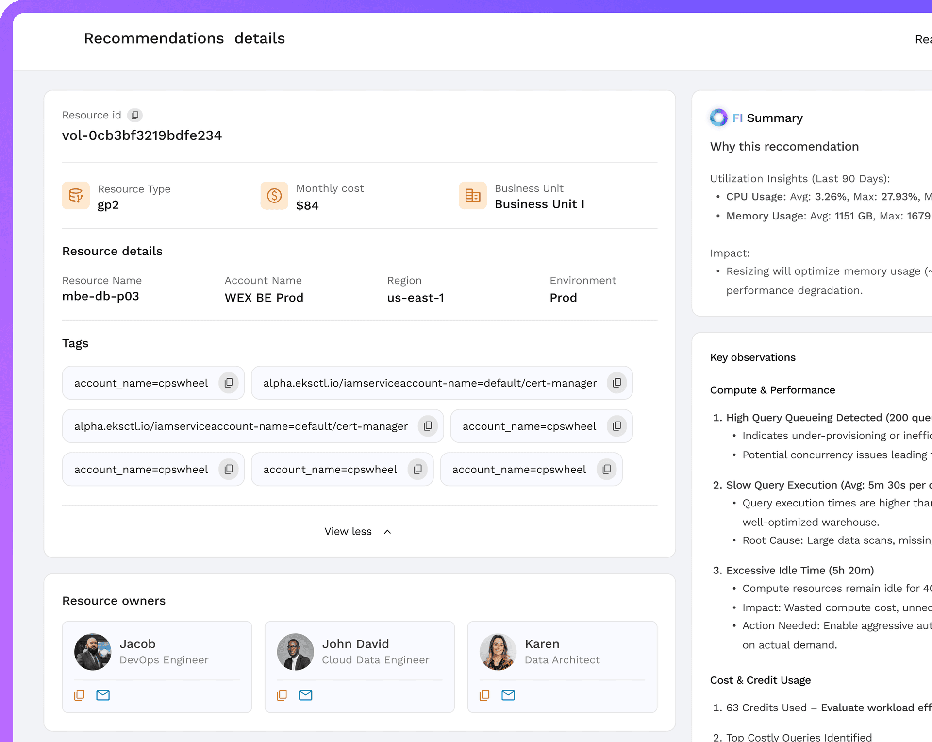 Automation recommendations dashboard